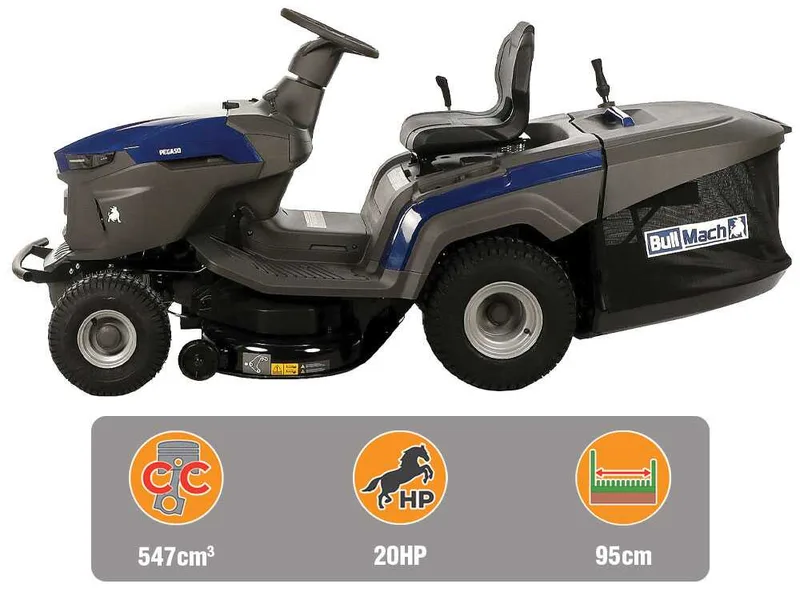 BullMach PEGASO 95-200 RMH - Tracteur tondeuse avec transmission hydrostatique - Bac de ramassage - Mulching