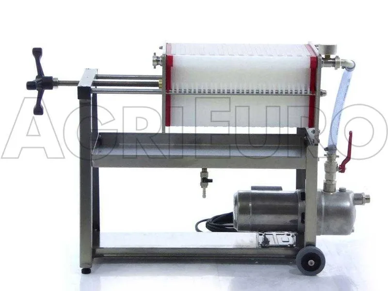 Enotecnica Pillan AF30 - Filtre pour vin 30 cartons et plaques 20x20 - pompe oenologique-châssis/pompe en acier INOX