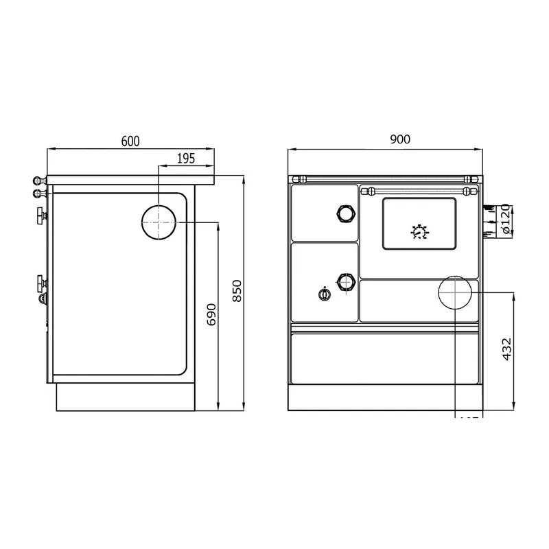 Westminster cuisinière à bois K 76F-90 table de cuisson vitrocéramique noir raccordement tuyaux gauche