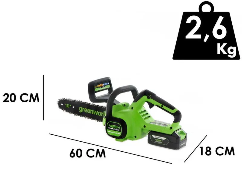 Greenworks GD24CS30 - Tronçonneuse électrique à batterie 24 V 8 Ah - Lame de 30 cm