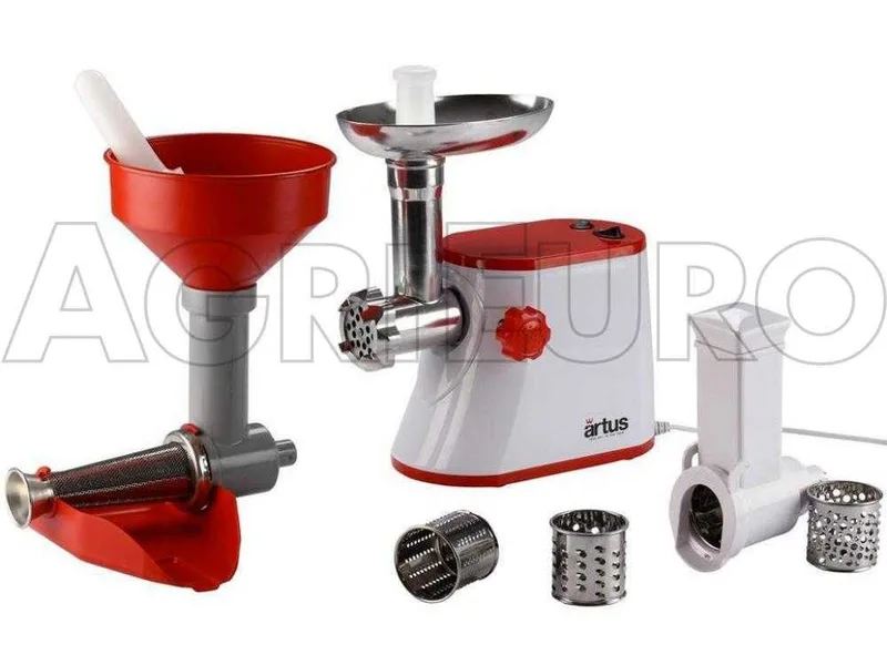 Artus K15 - Presse-tomates - Hachoir à viande - Râpe - Coupe-légumes - 250W