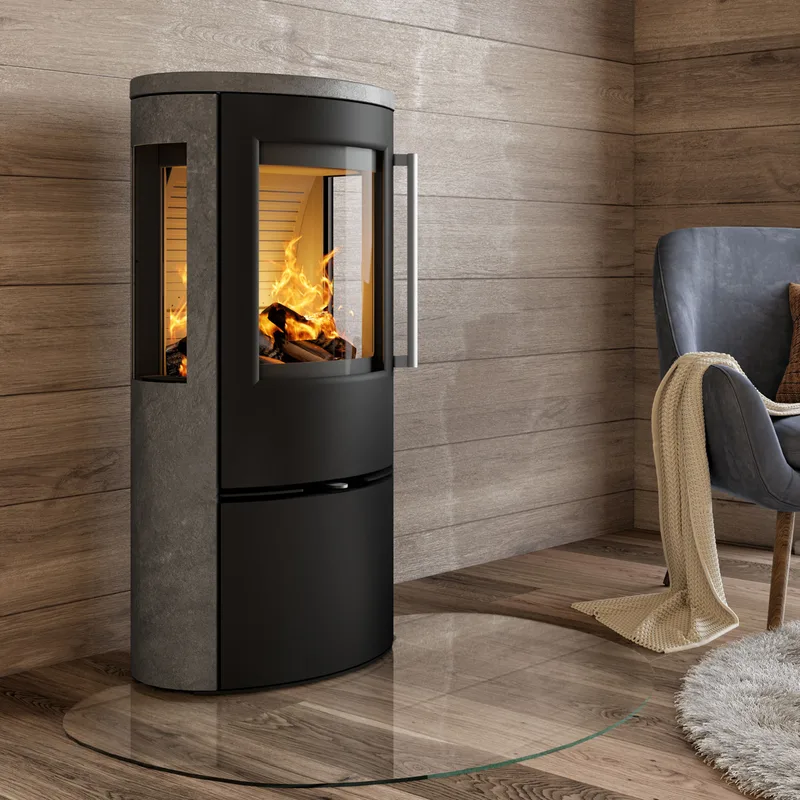 TermaTech TT23RGS poêle à bois acier noir/pierre ollaire