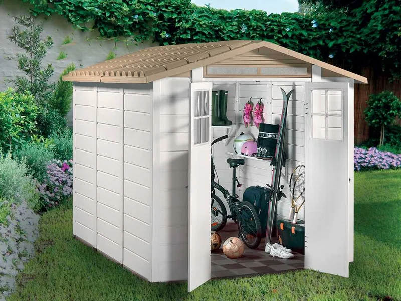 Garofalo Tuscany Evo 240 - Abri de jardin - Avec fenêtres et porte à double battant - 202,5 x 242,5 x 220 cm