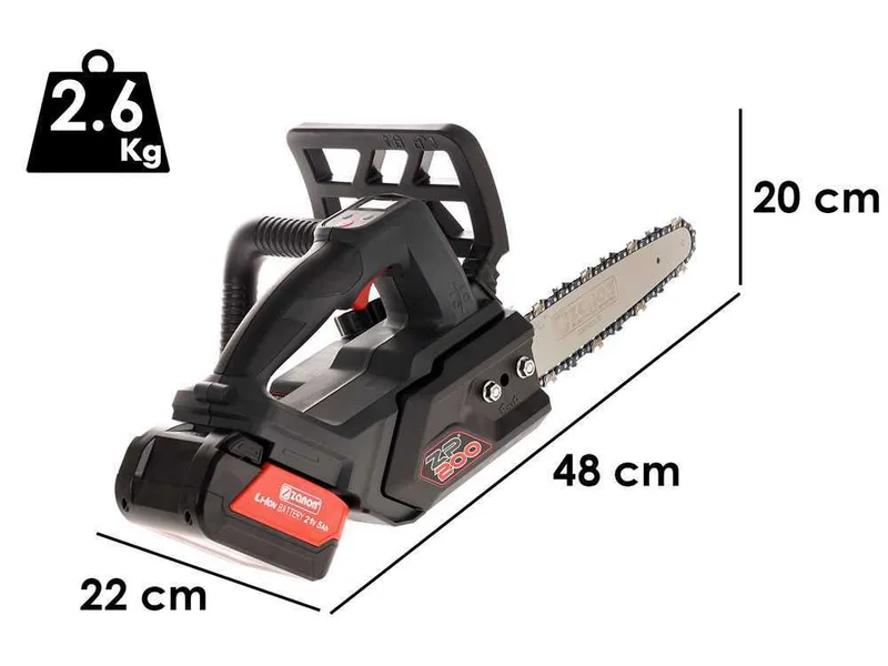 ZANON ZP 200 - Tronçonneuse à batterie 2 x 18 V - 5 Ah - Guide 20 cm