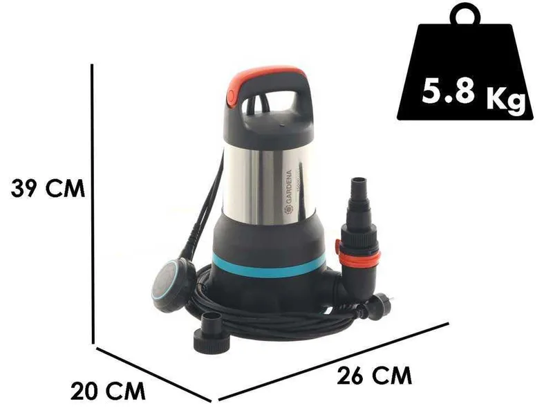 Pompe immergée pour eaux claires et chargées Gardena 2 en 1 - 15000 - art. 9048-20 - en acier INOX