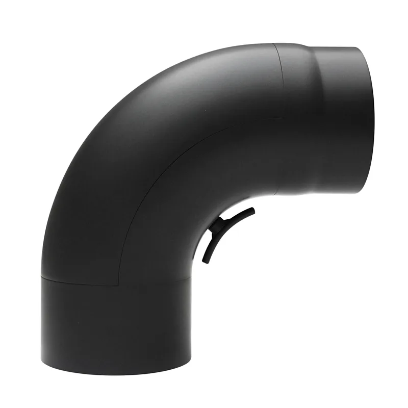 Raik Basic coude de tuyau de fumée 150mm noir 90° tiré avec porte pour tuyau de fumée / conduit de fumée