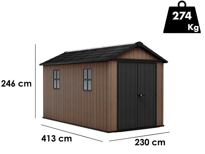 Keter Newton plus 7513/1375 - Abri de jardin - Avec double porte et fenêtres - 230 x 413 x 246 cm