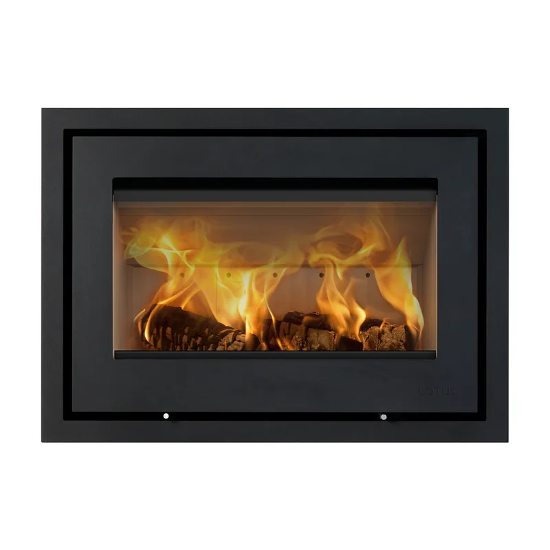 Lotus H370 Petite insert de cheminée à bois noir / charnières à gauche