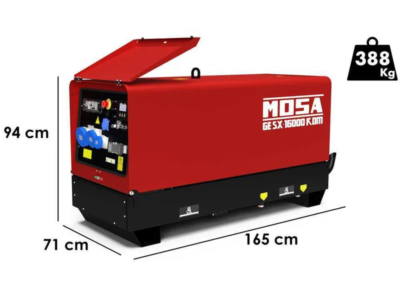 MOSA GE SX 16000 KDM - Groupe électrogène insonorisé 14.4 kW - Continu 13.2 kW Monophasé - Moteur Kohler KDW1003