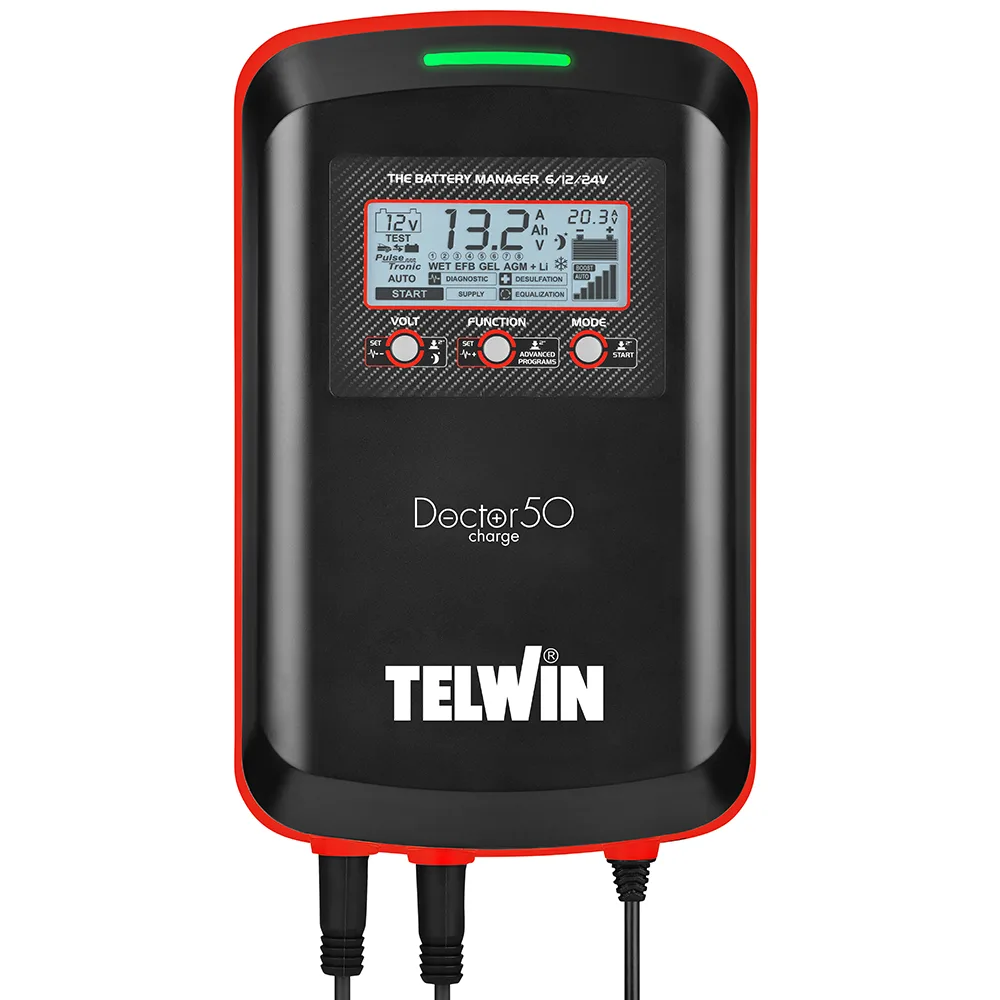 Telwin Doctor Charge 50 - Chargeur de batterie, mainteneur de puissance, testeur électronique - batteries de 6/12/24V
