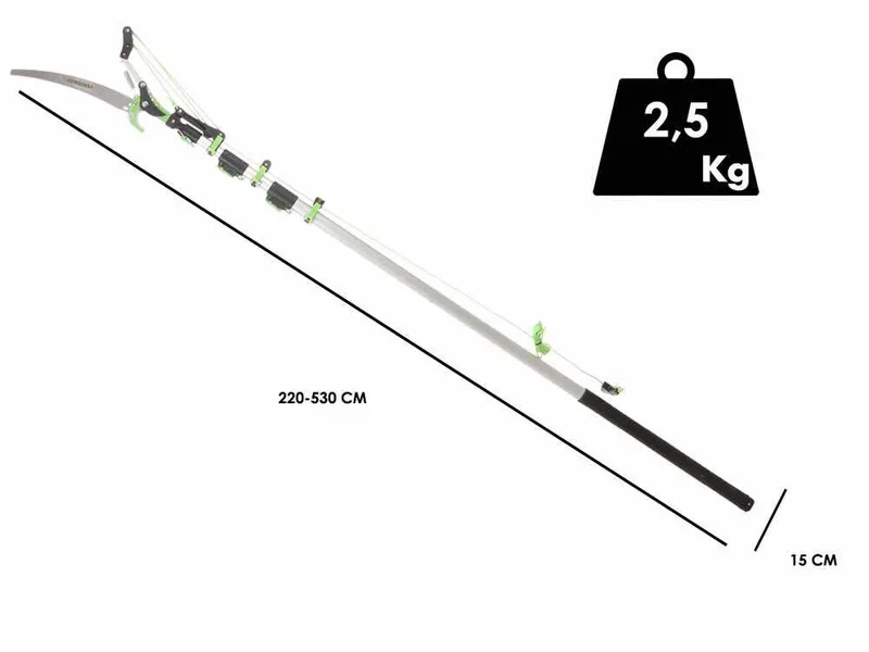 Verdemax - Échenilloir avec scie et perche télescopique à 3 sections de 190-500 cm