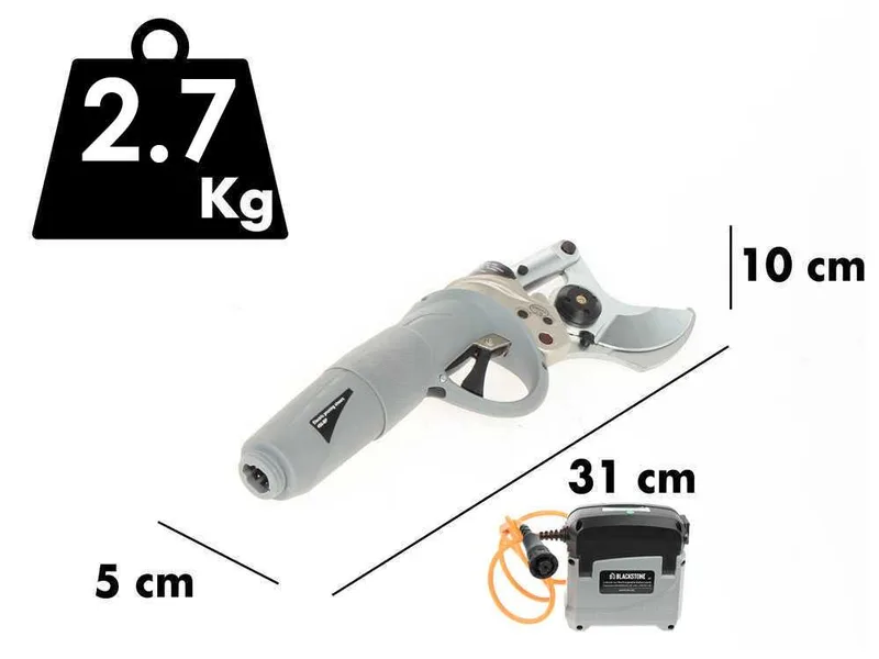 Sécateur électrique de taille BlackStone 500-BP avec perche BlackStone 32-H de 2,5 mt - Coupe à enclume - Diamètre de coupe 40 mm