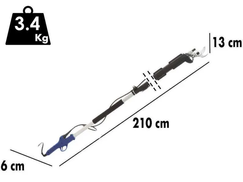 BullMach ARTEMIS 45 Pro - Sécateur électrique de taille sur perche - 150/210 cm - Diamètre de coupe 45 mm