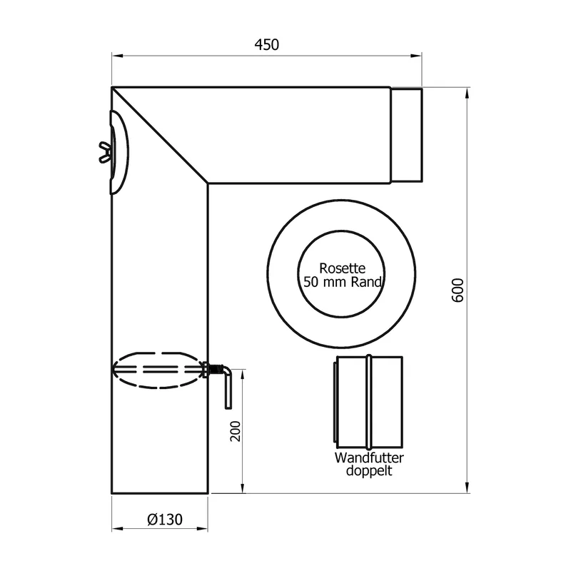 Raik Basic ensemble de coude de tuyau de fumée 130mm noir 2 pièces – angulaire pour tuyau de fumée / conduit de fumée