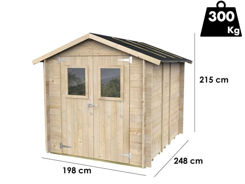 Alce Hobby 198x248 - Abri de jardin en bois - Avec fenêtres et porte à double battant - 198x248x215 cm