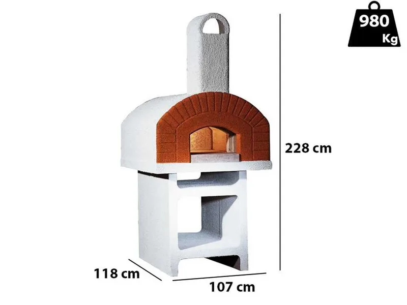 Linea VZ Portici - Four à bois d'extérieur avec base en ciment - Avec chambre de cuisson 72x70 cm