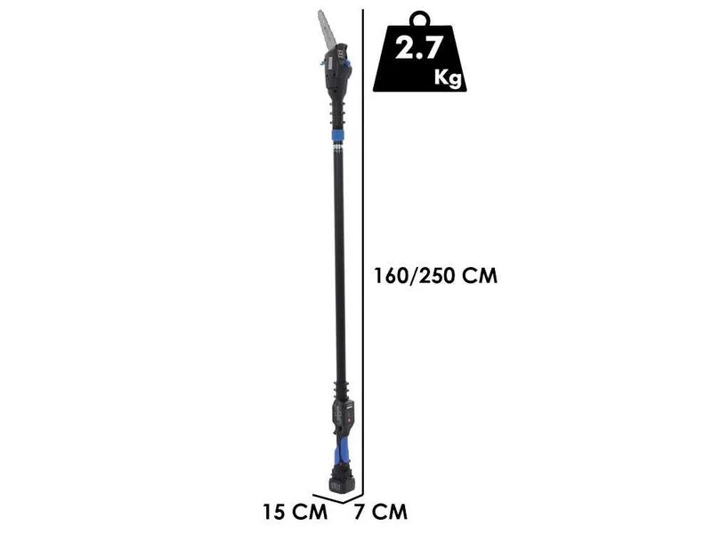 Vesco X150AT - Élagueuse à batterie sur perche télescopique - 160-250 cm - 2x 21,6 V 2,5 Ah