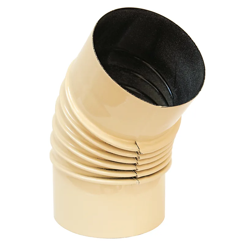 Coude de conduit de fumée / Coude de tuyau de poêle émaillé 130 mm - Coude de 45° nervuré ivoire avec ouverture de nettoyage