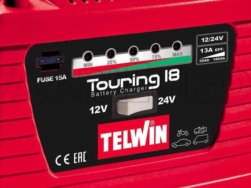 Telwin Touring 18 - Chargeur de batterie 12/24V - batteries de 60Ah à 180Ah et de 50Ah à 115Ah