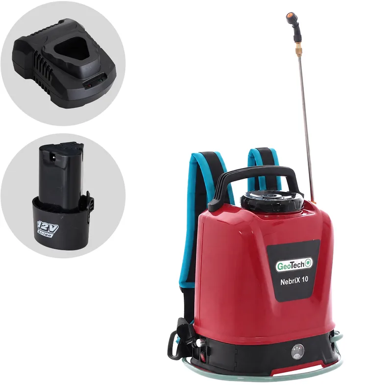 GeoTech NEBRIX 10 - Pompe de pulvérisation à dos à batterie - 10 litres - 12 V 2.6 Ah