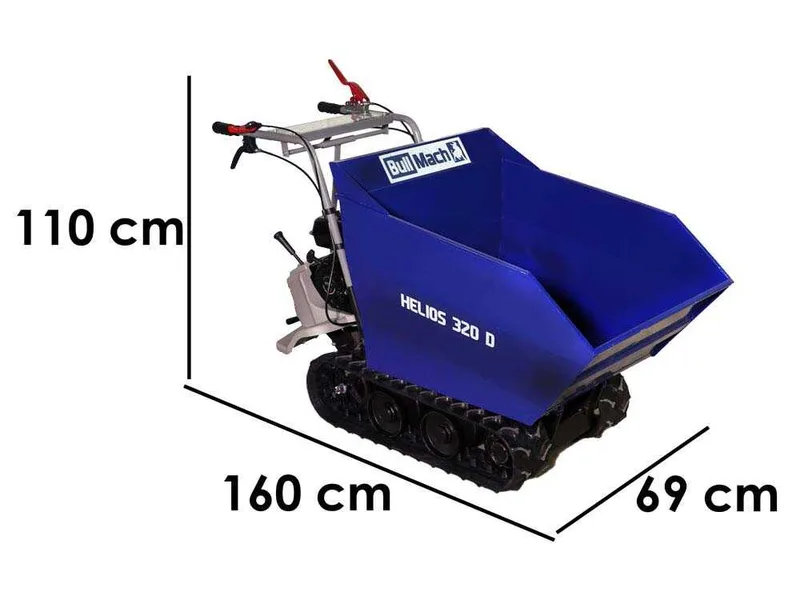 Brouette motorisée à chenilles BullMach HELIOS 320 D - Caisson dumper manuel avec capacité de charge maximale de 320 Kg