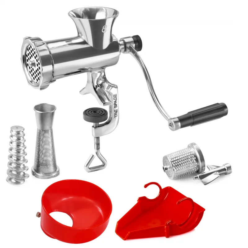Tre Spade TC-8/3 USI INOX - Hachoir à viande manuel - N.8 + Kit d'accessoires