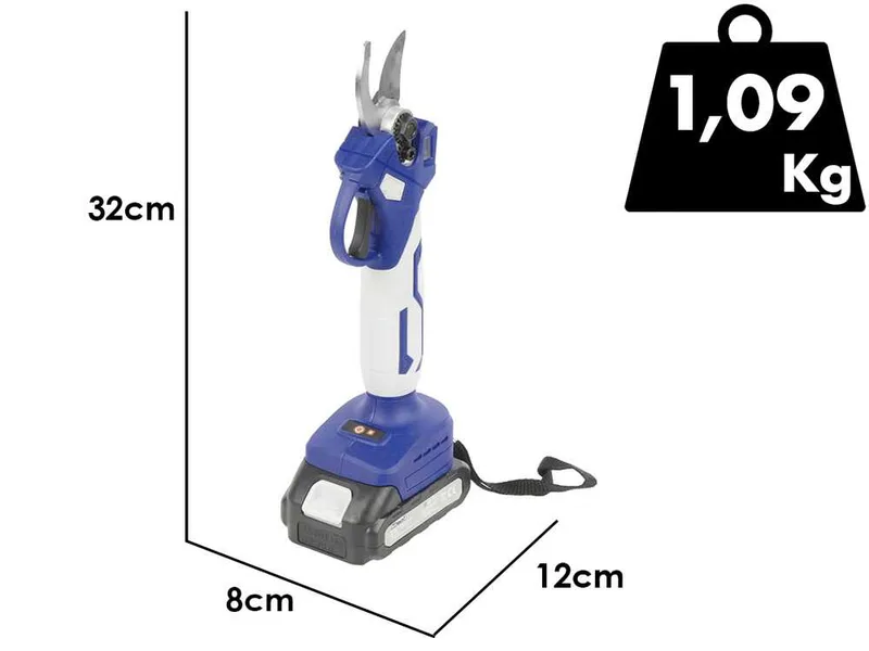 BullMach DIVIANE 25 - Sécateur électrique à batterie + Perche télescopique 130-200 cm - 2x21V 2Ah - Diamètre de coupe 25 mm