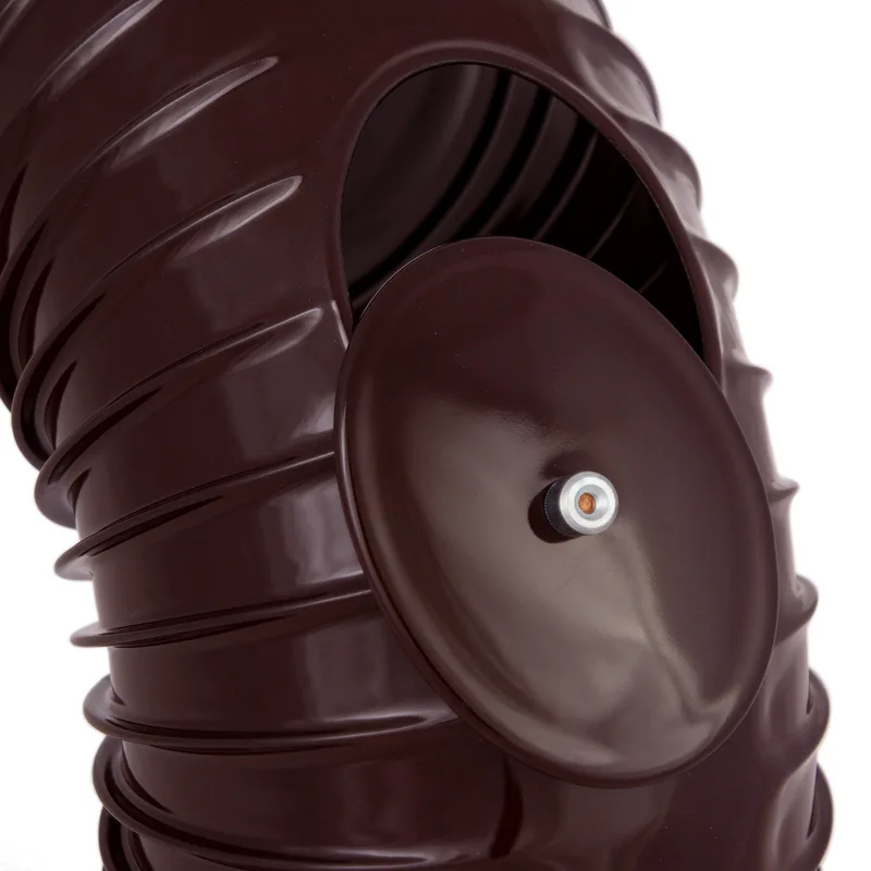 Coude de conduit de fumée / Coude de tuyau de poêle émaillé 150 mm - Coude à 90° nervuré marron avec ouverture de nettoyage