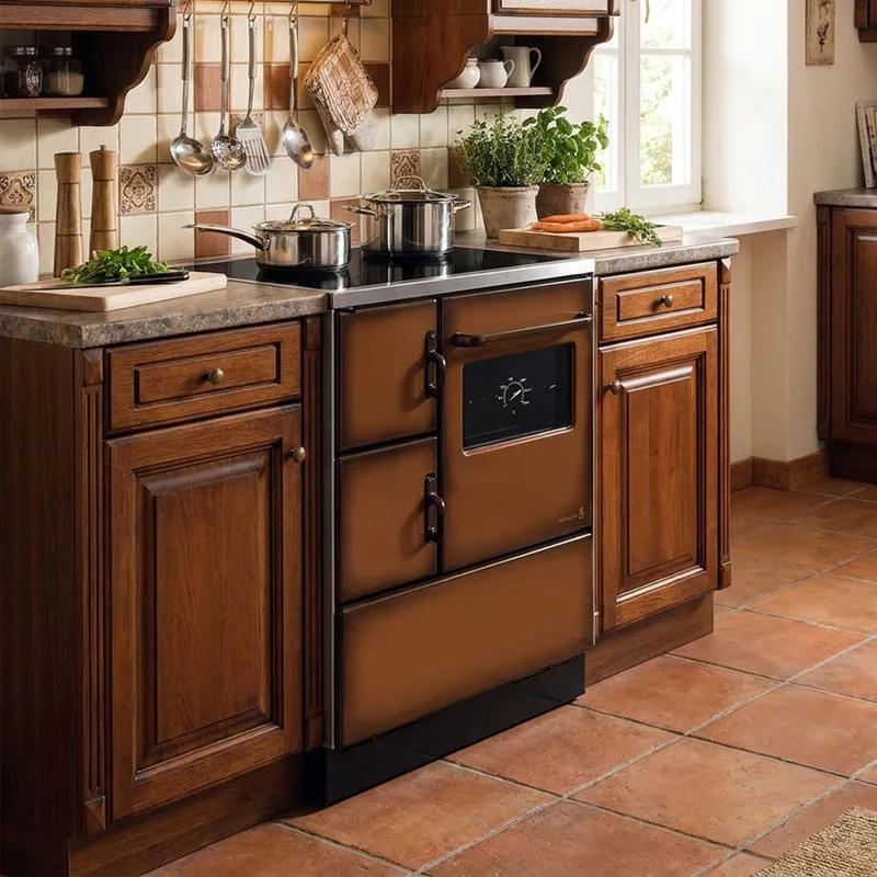 Wamsler K 118 Cuisinière à bois à droite marron avec plaque vitrocéramique