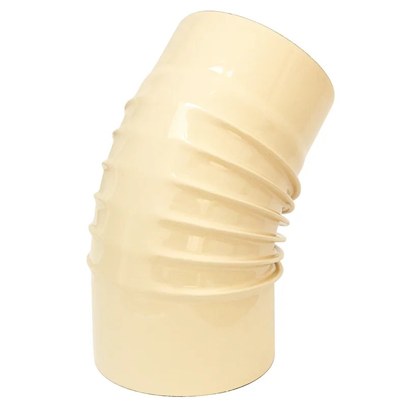 Coude de conduit de fumée / Coude de tuyau de poêle émaillé 150 mm - Coude à 45° nervuré ivoire