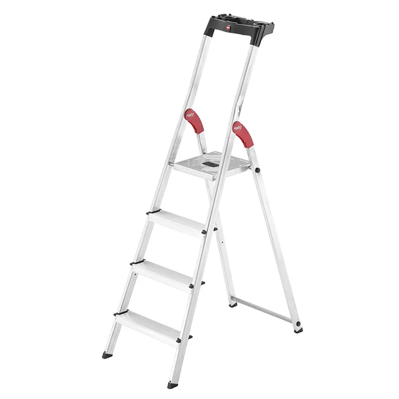 Hailo L60, 4 marches, 1.46 m - Échelle en aluminium avec tréteau - Ultra-légère