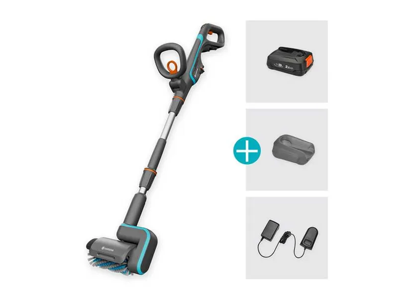 Gardena AquaBrush Universal 03/18V P - Nettoyeur de sol à batterie + Brosse - avec starter kit 18V - 2.5Ah