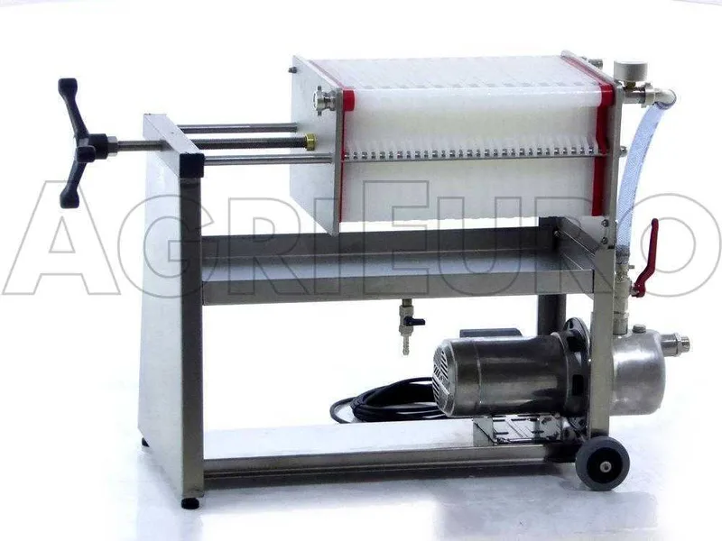 Enotecnica Pillan AF30 - Filtre pour vin 30 cartons et plaques 20x20 - pompe oenologique-châssis/pompe en acier INOX