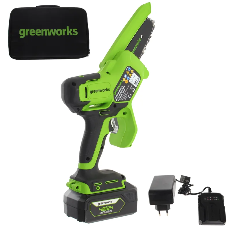 Greenworks GD48MCS10XK2 - Élagueuse manuelle à batterie sans balais - 48V 2Ah