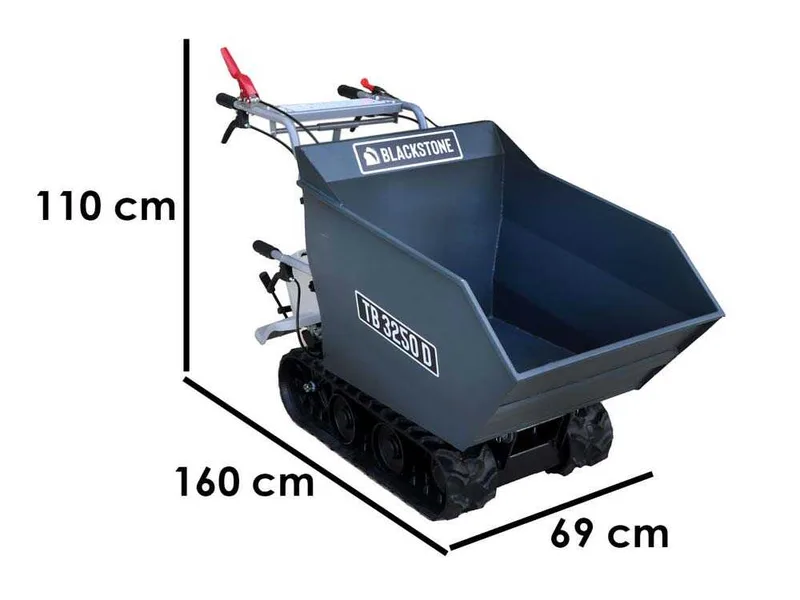 Brouette à chenilles BlackStone TB 3250 D - Caisson dumper manuel - capacité de charge maximale 320 Kg
