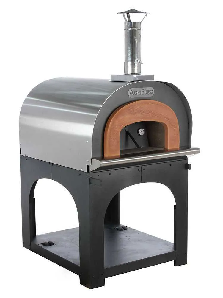 AgriEuro Cibus Inox 800 - Four à bois pour pizza d'extérieur avec chambre de cuisson Ø 80 - Capacité de cuisson : 5 pizzas