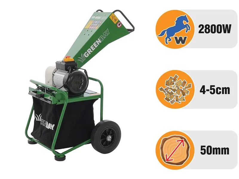 GreenBay GB-WERC 50 B - Broyeur de branches et végétaux électrique - Avec bac de ramassage