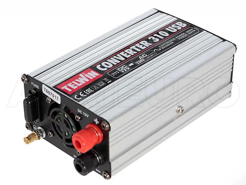 Telwin Converter 310 - Convertisseur à onduleur USB de courant de 12V CC à 230V CA - 2 ports USB - 300w