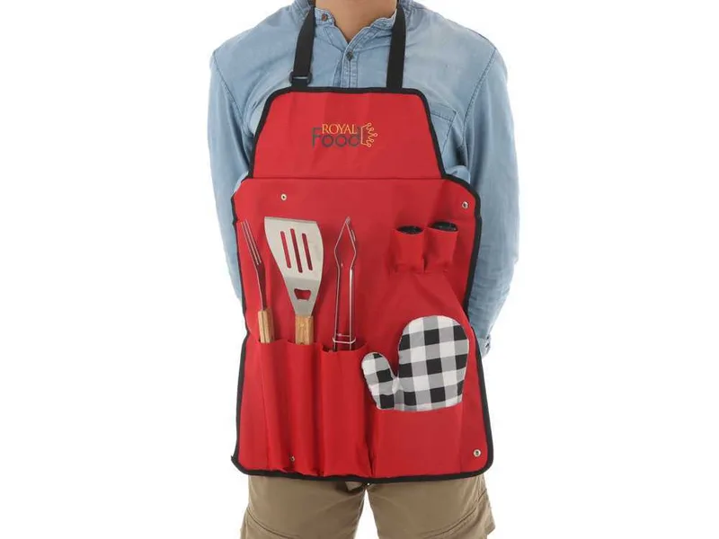 Set Tablier avec Ustensiles barbecue + Brosse/raclette pour nettoyage du barbecue