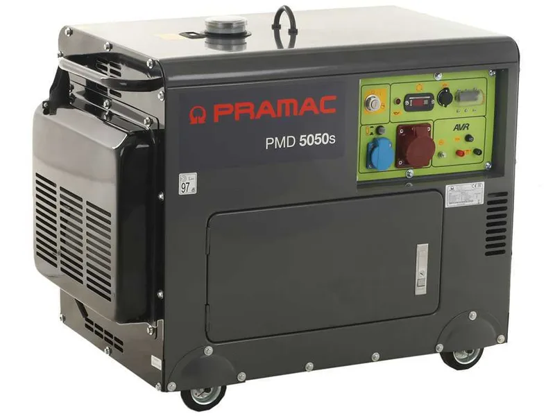 Pramac PMD5050s - Groupe électrogène 3,6 kW triphasé diesel insonorisé - Avec roues