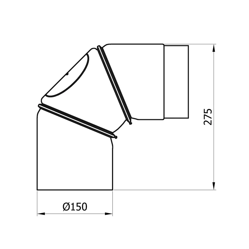 Raik Basic coude de tuyau de fumée 150mm 0–90° avec porte noir pour tuyau de fumée / conduit de fumée