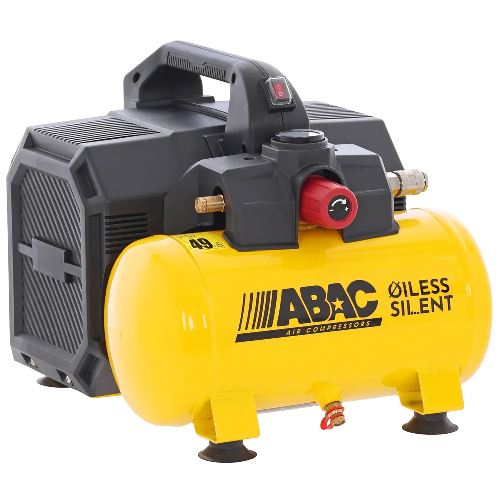 ABAC Start Xt Sil 07 Yellow - Compresseur d'air électrique portable monophasé silencieux, oil-less - Moteur 0,75 CV - 6 L