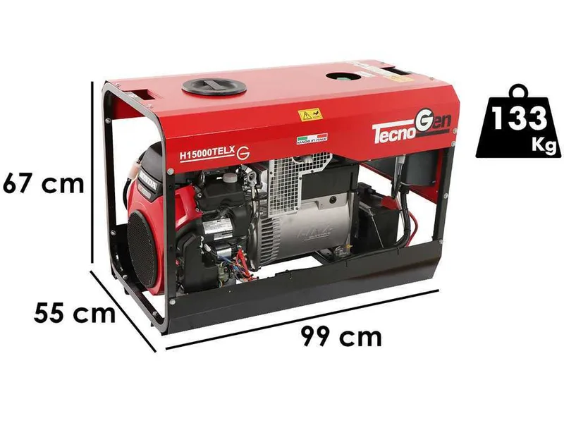 TecnoGen H15000TELX - Groupe électrogène à essence 10.4 kW - Continu 9.4 kW triphasé