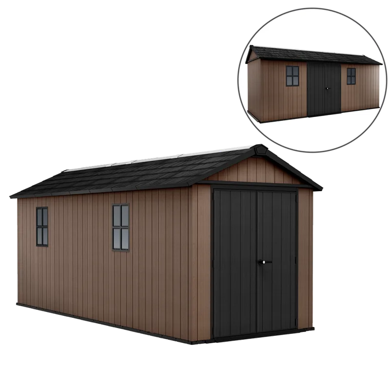 Keter Newton plus 7517/1775 - Abri de jardin - Avec porte à double battant et fenêtres - 230 x 539 x 246 cm
