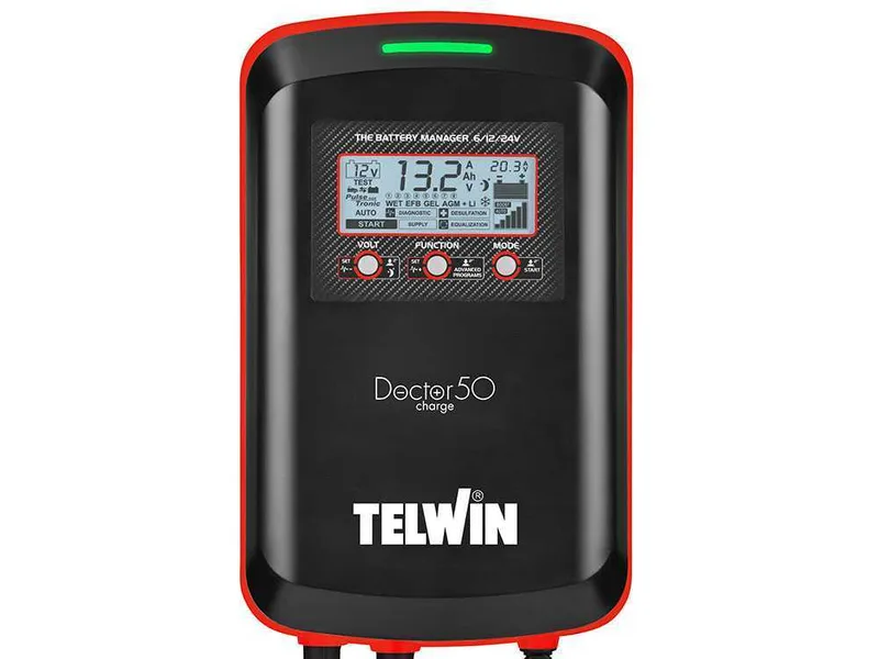 Telwin Doctor Charge 50 - Chargeur de batterie, mainteneur de puissance, testeur électronique - batteries de 6/12/24V