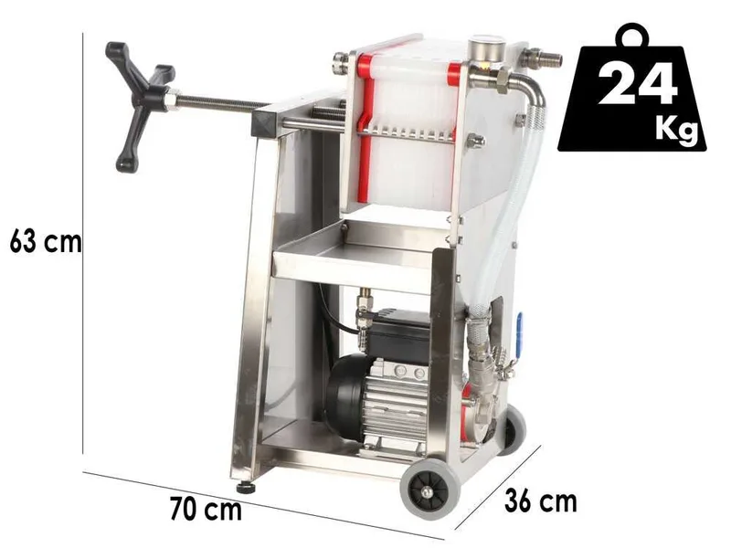 Enotecnica Pillan F10 - Filtre à plaques pour vin sur chariot - Châssis INOX et pompe NOVAX
