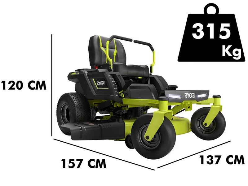 Tondeuse autoportée Ryobi ZTR480ex à rayon de braquage zéro - Moteur électrique sur batterie 48V/100Ah - coupe de 107cm - 2en1