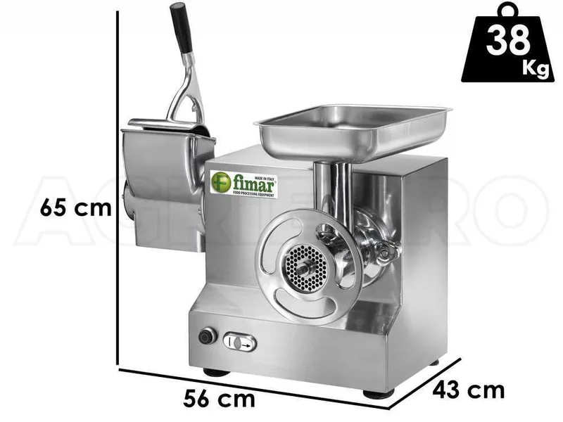 Fimar TC22AT - Hachoir à viande électrique avec râpe intégrée - 400 V - 1.5 CV - Groupe de hachage INOX - Avec inverseur de marche