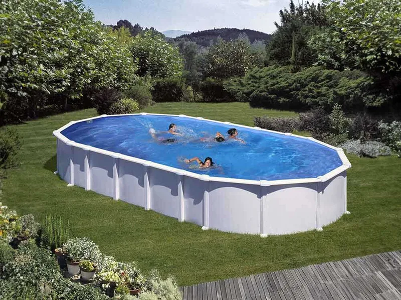 Gre Haiti Ovale 800 x 470 x 132 cm - Piscine hors-sol en acier - Traverses enterrées