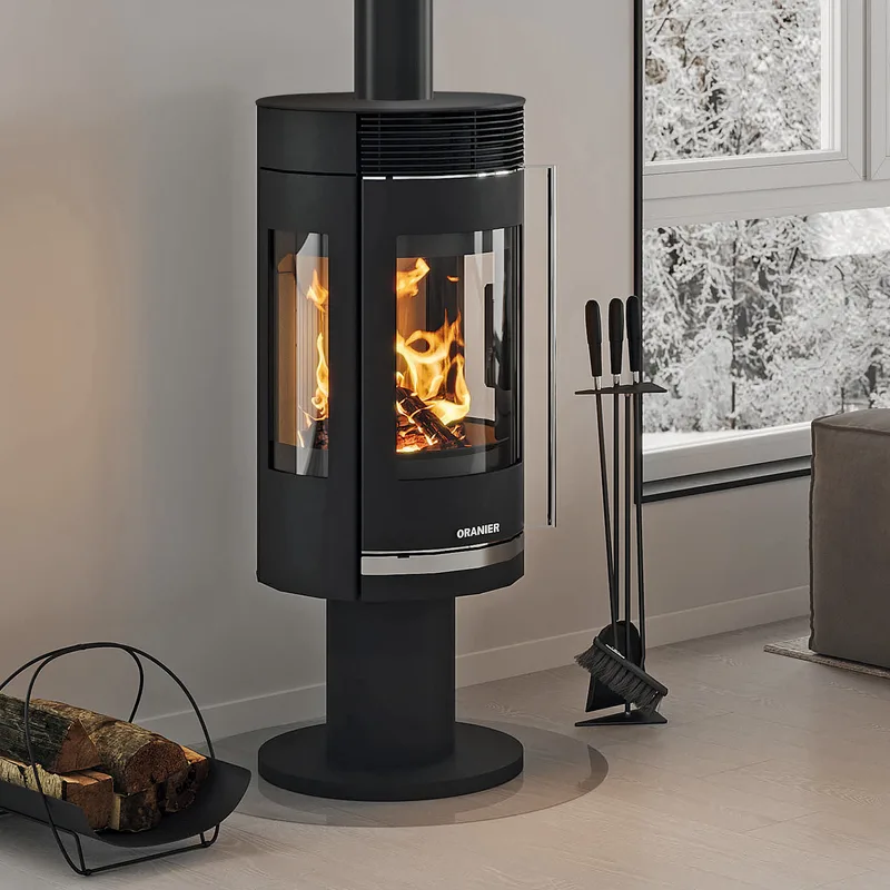 Poêle à bois Oranier Rota Twist en acier noir / Plaque supérieure en acier